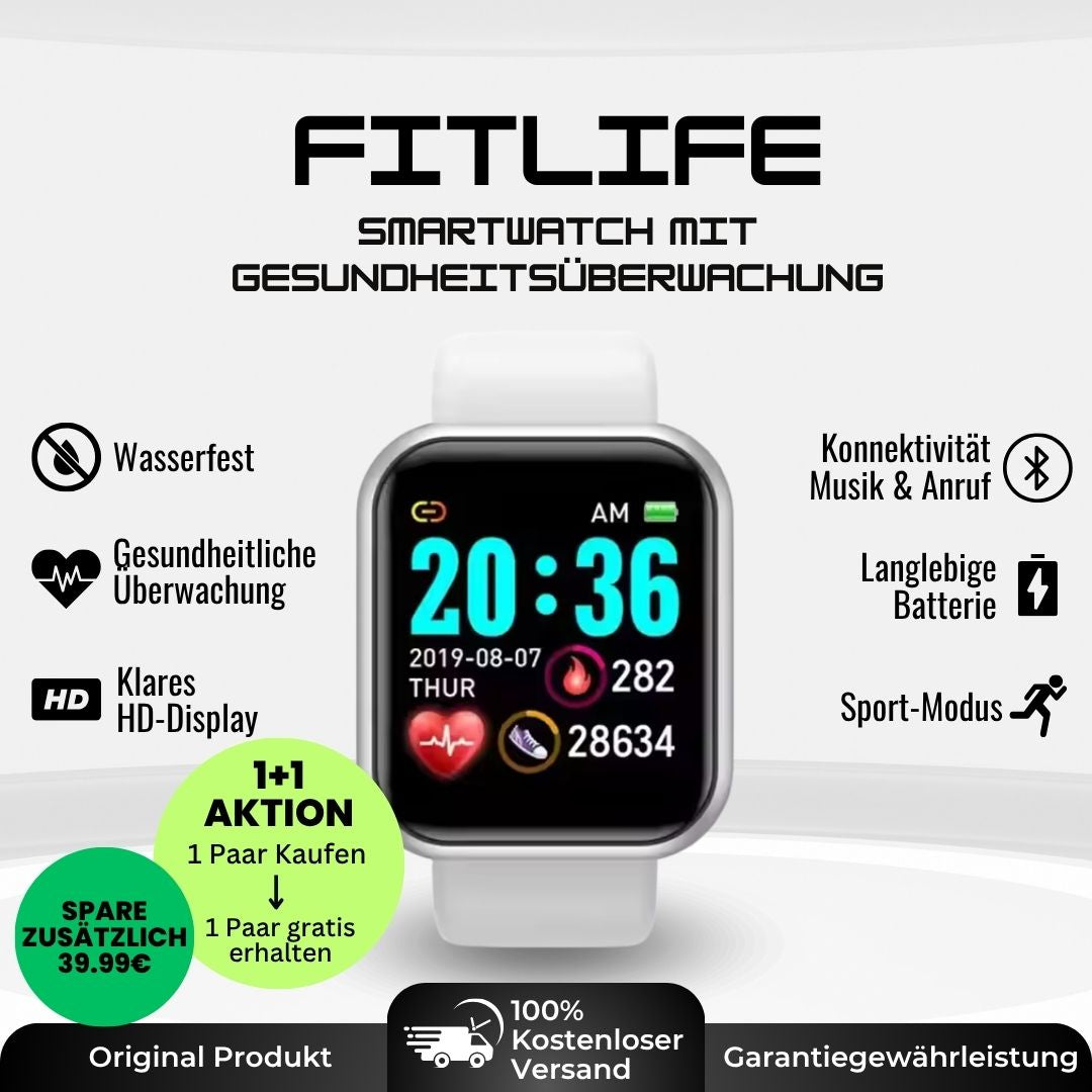 FitLife - Gesundheits u.-Fitness -Smartwatch (2025) - Sonderaktion 1+1 Gratis